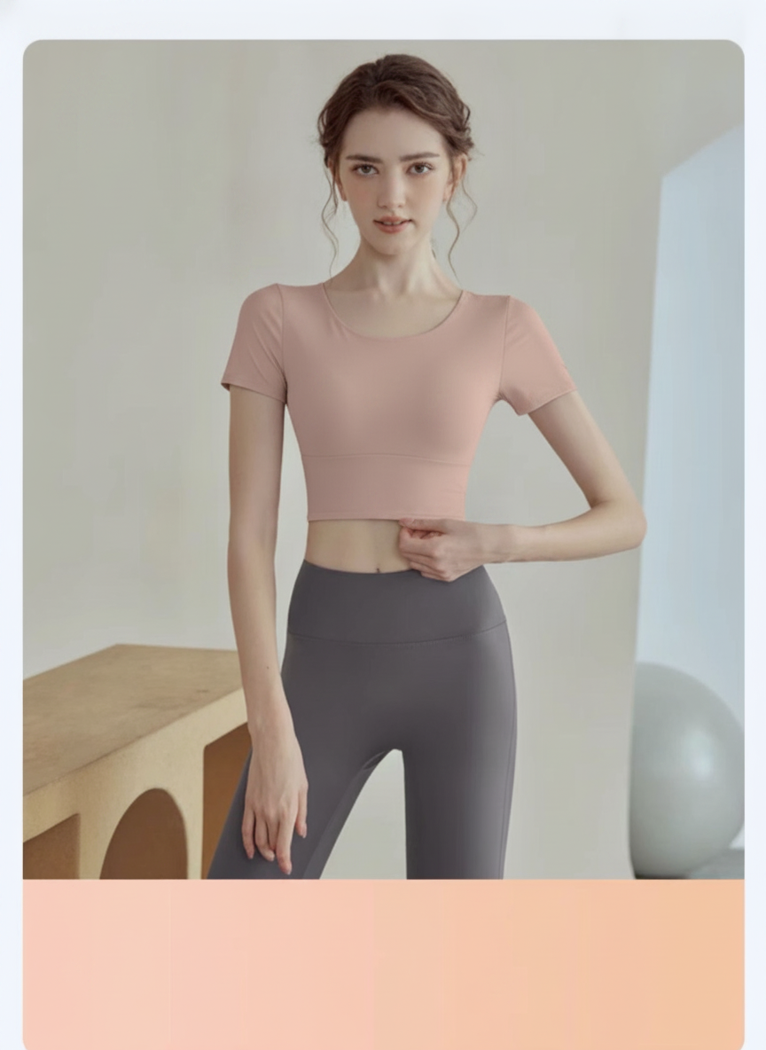 Top de Yoga con Brasier Integrado Manga Corta Mujer - 13