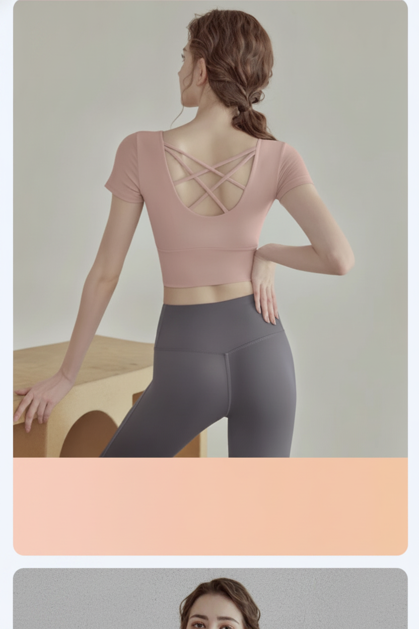 Top de Yoga con Brasier Integrado Manga Corta Mujer - 14