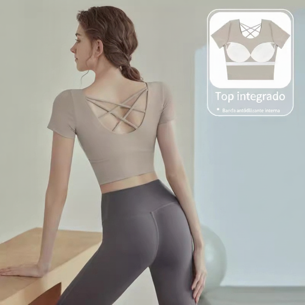 Top de Yoga con Brasier Integrado Manga Corta Mujer - 5