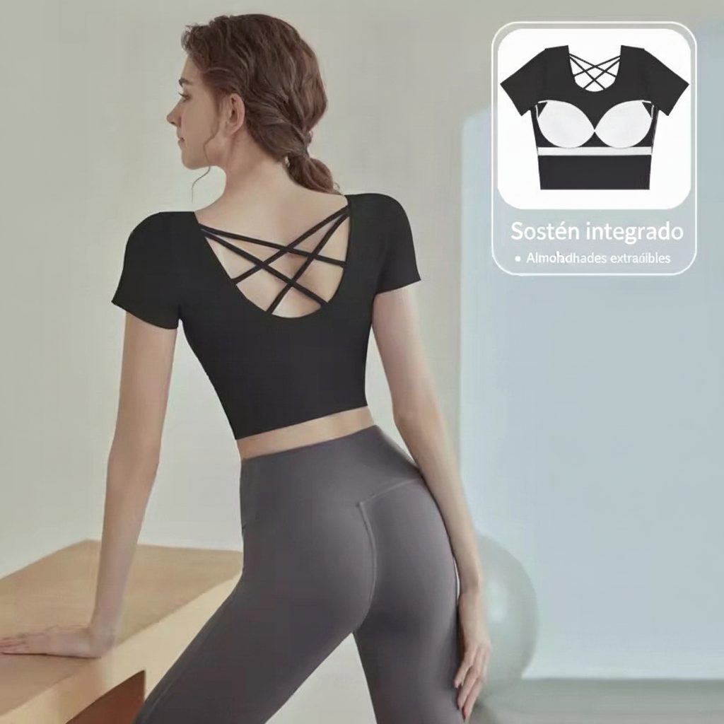 Top de Yoga con Brasier Integrado Manga Corta Mujer - 7