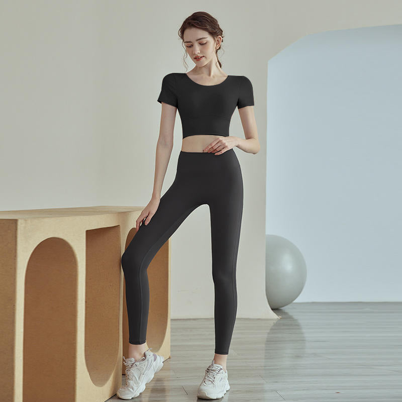 Top de Yoga con Brasier Integrado Manga Corta Mujer - 9