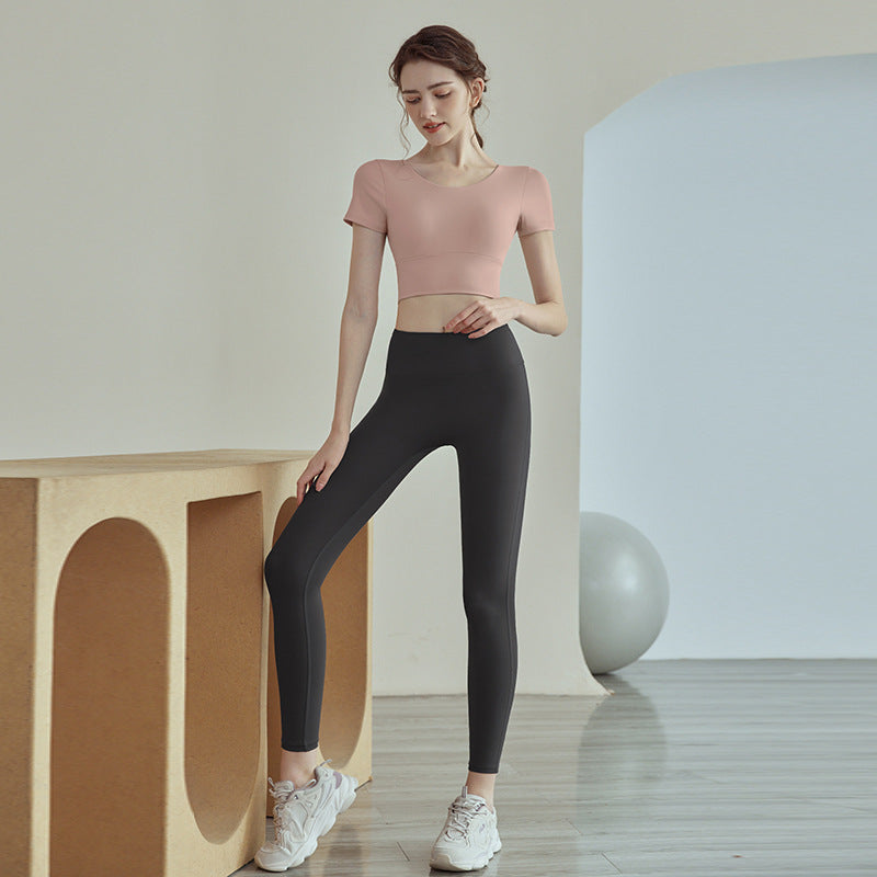 Top de Yoga con Brasier Integrado Manga Corta Mujer