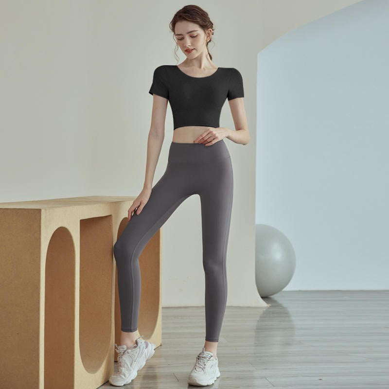 Top de Yoga con Brasier Integrado Manga Corta Mujer