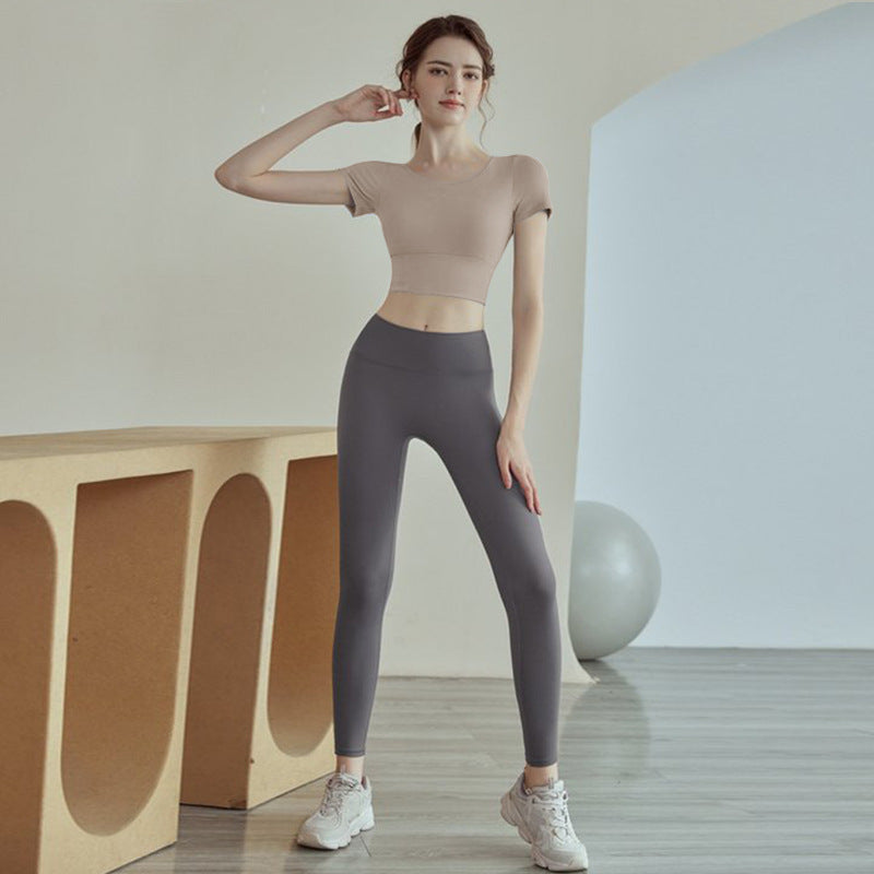 Top de Yoga con Brasier Integrado Manga Corta Mujer