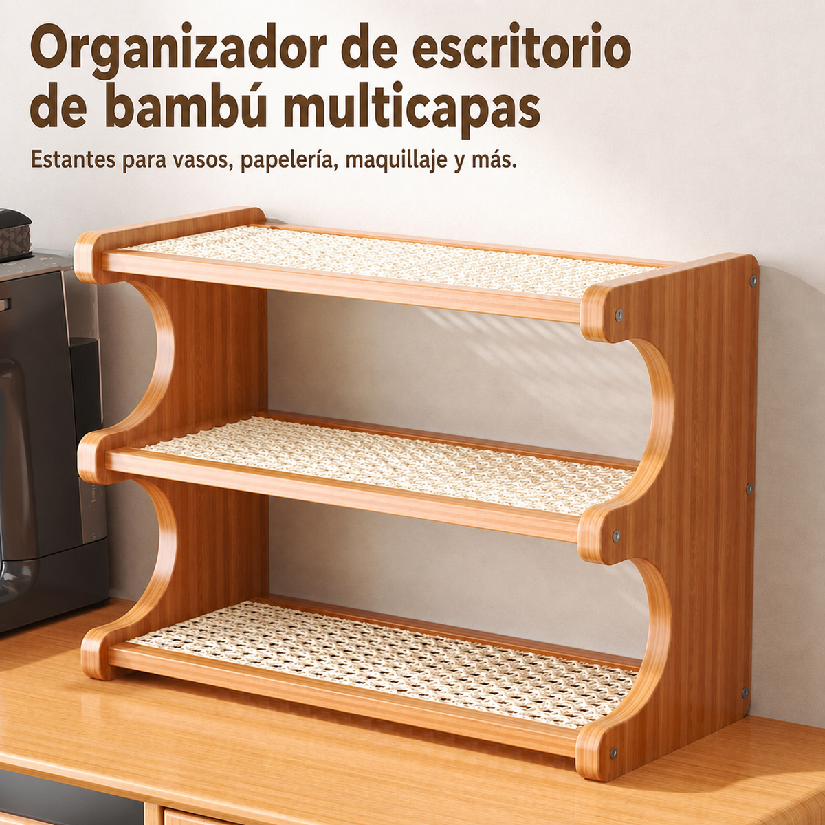 Organizador de escritorio de bambú multicapas - 2