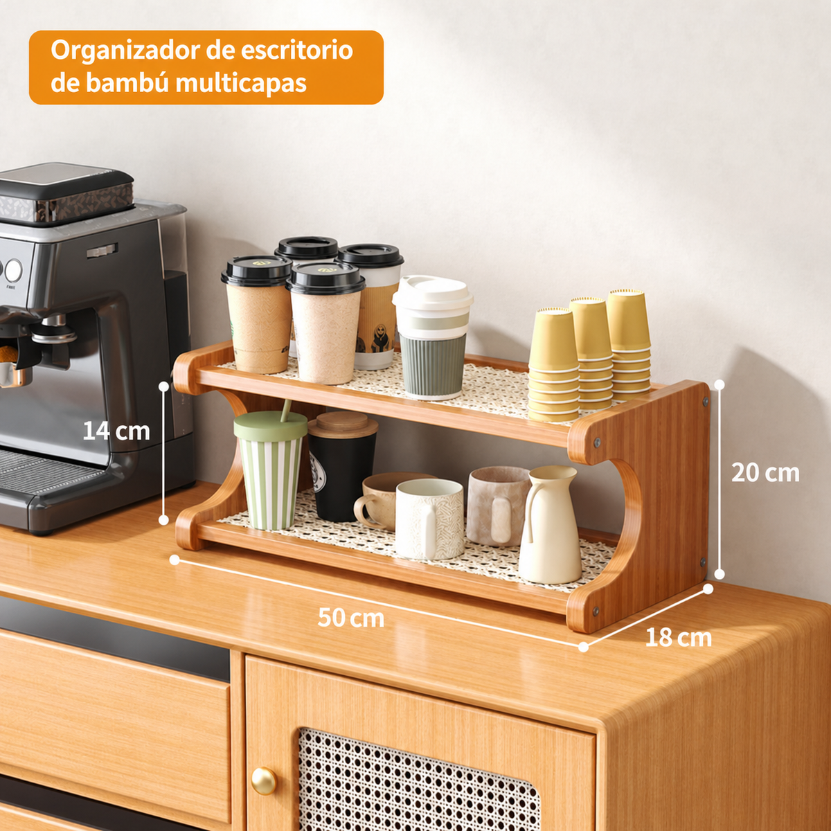 Organizador de escritorio de bambú multicapas - 8