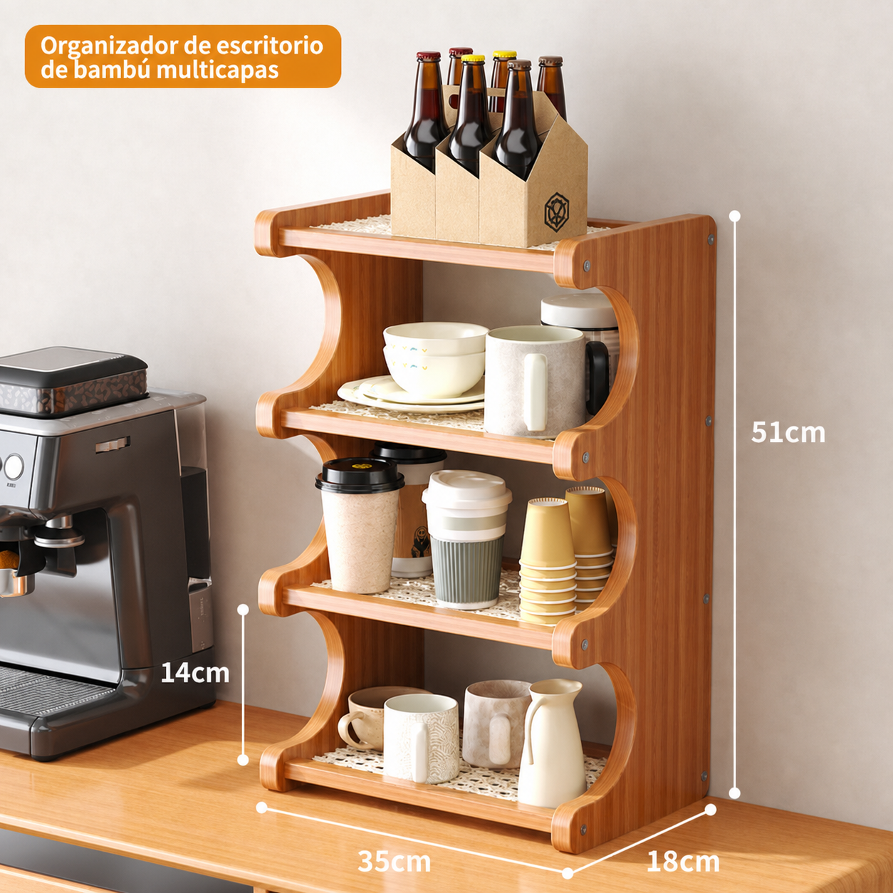 Organizador de escritorio de bambú multicapas - 9