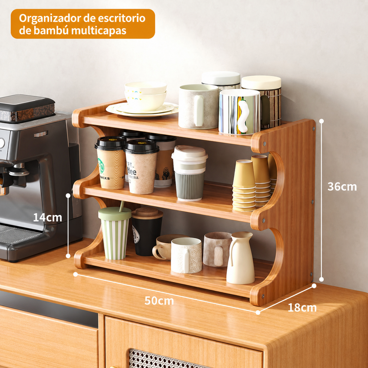 Organizador de escritorio de bambú multicapas