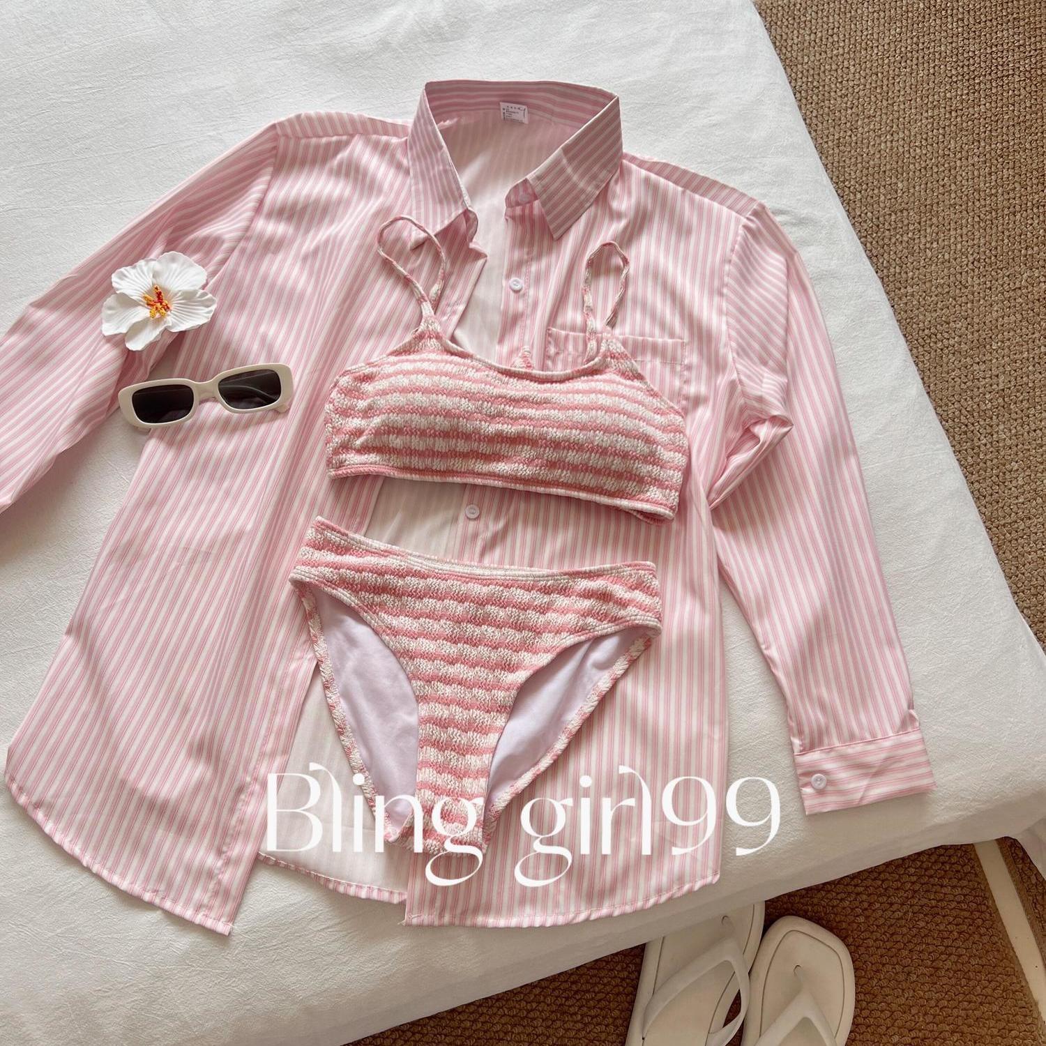 Bikini de Rayas Estilo Coreano para Mujer