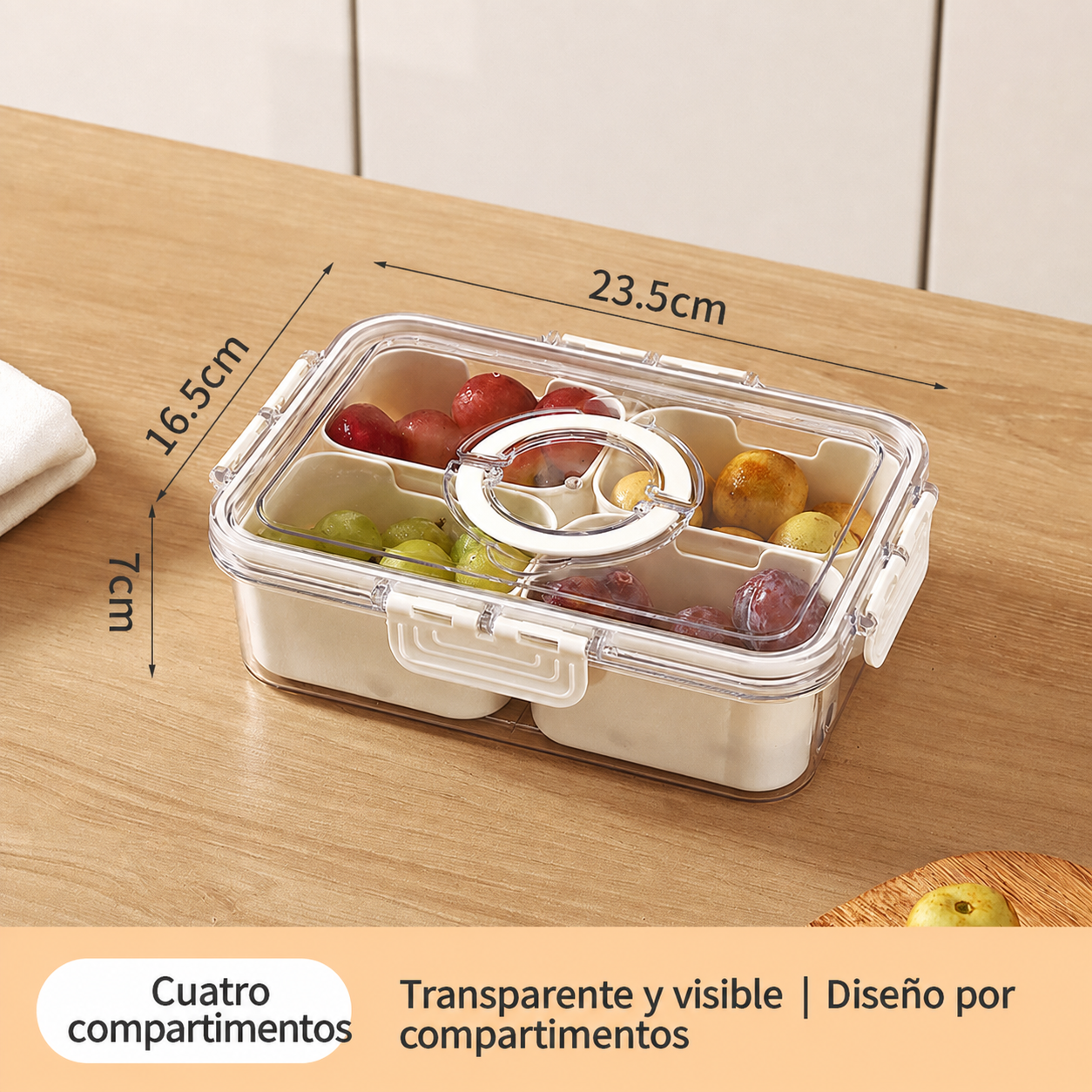 Caja organizadora para refrigerador con tapa hermética