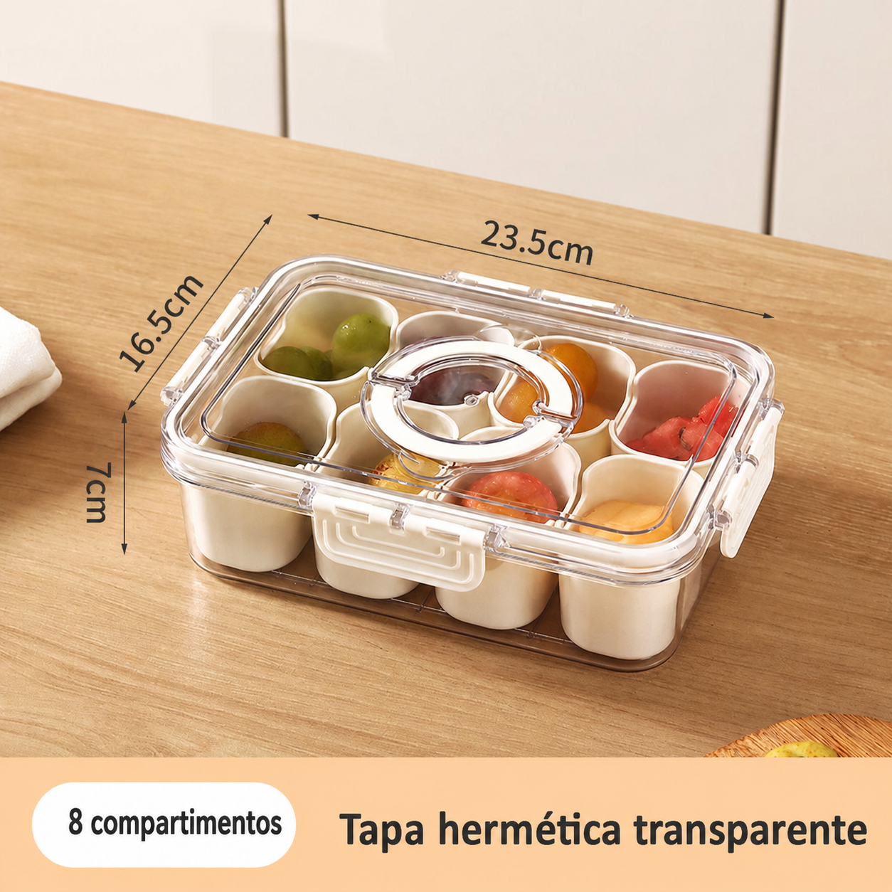 Caja organizadora para refrigerador con tapa hermética