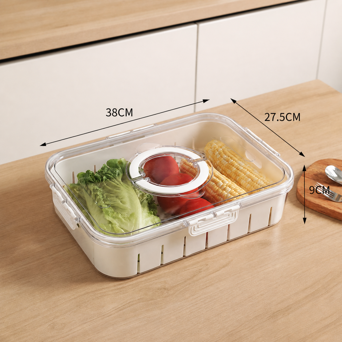 Caja organizadora para refrigerador con tapa hermética