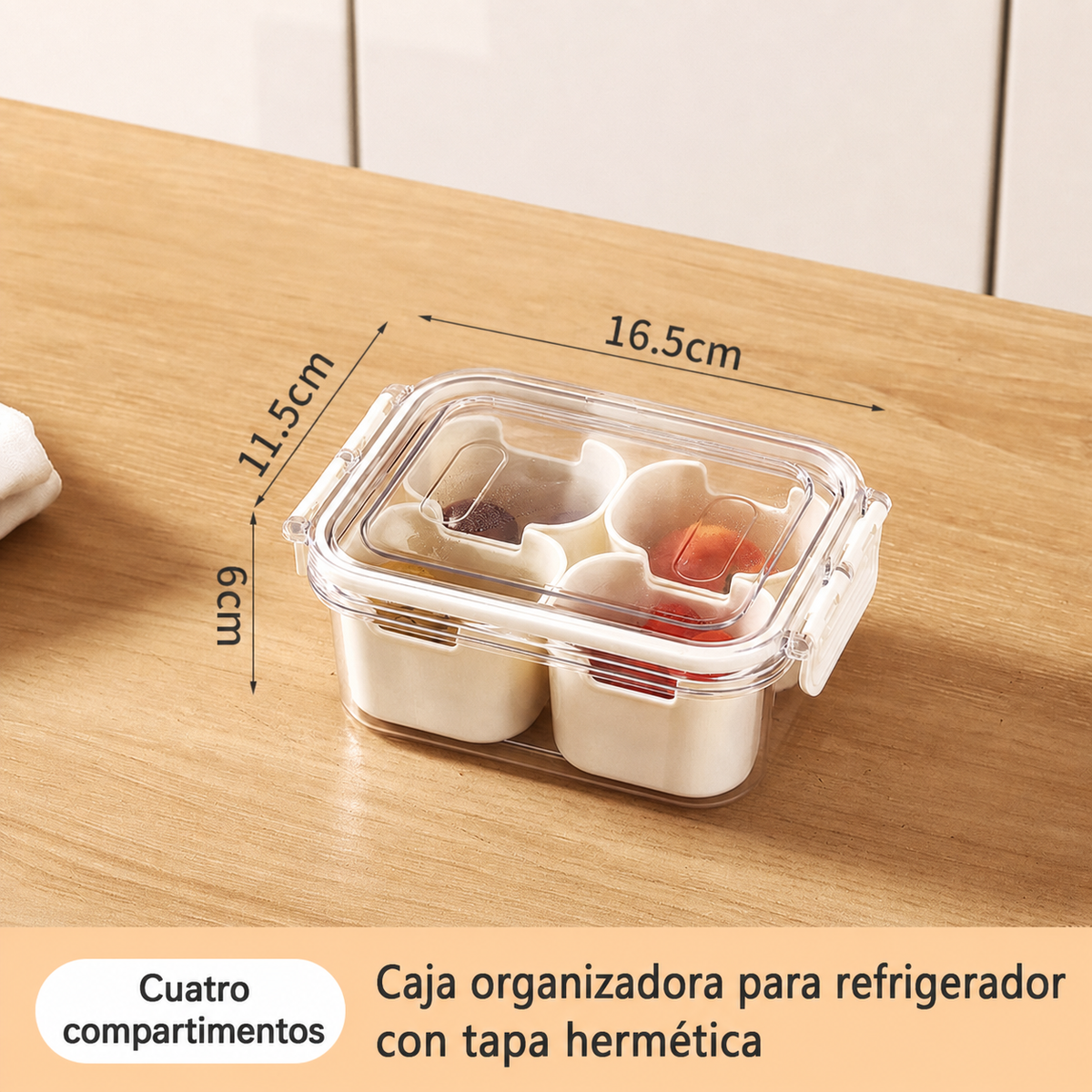 Caja organizadora para refrigerador con tapa hermética