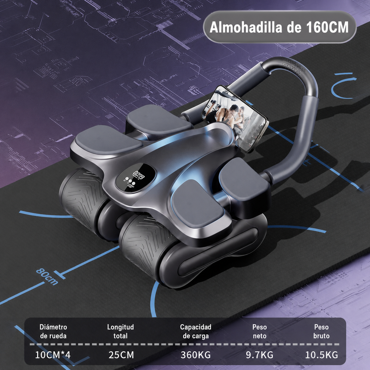 Rueda Abdominal de 4 Ruedas con Retorno Automático - 6