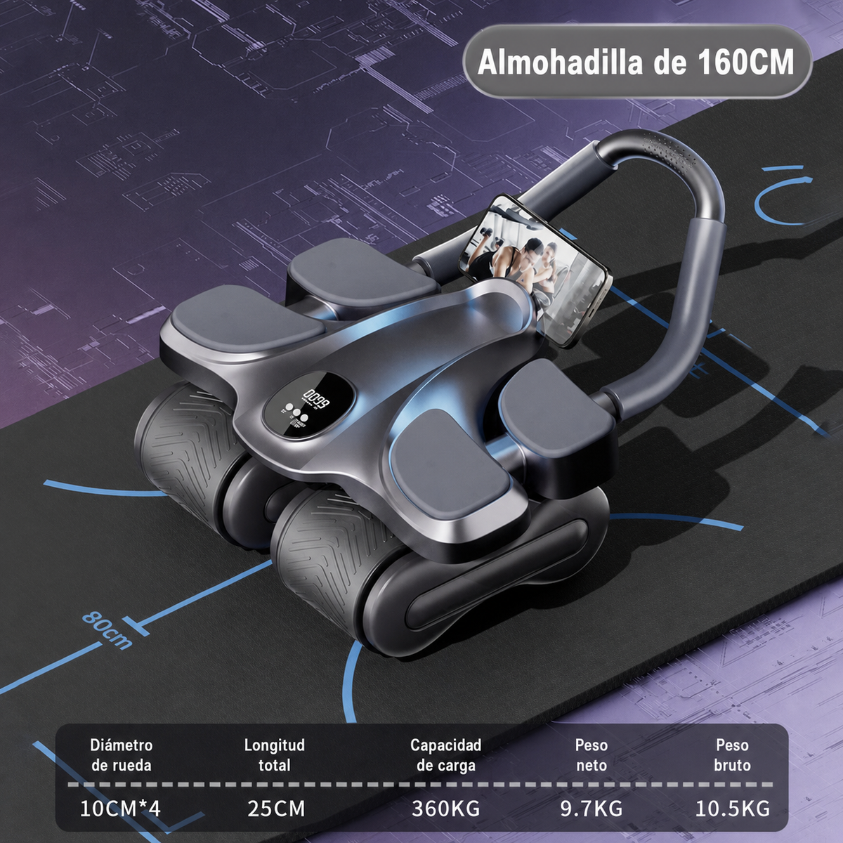 Rueda Abdominal de 4 Ruedas con Retorno Automático - 6