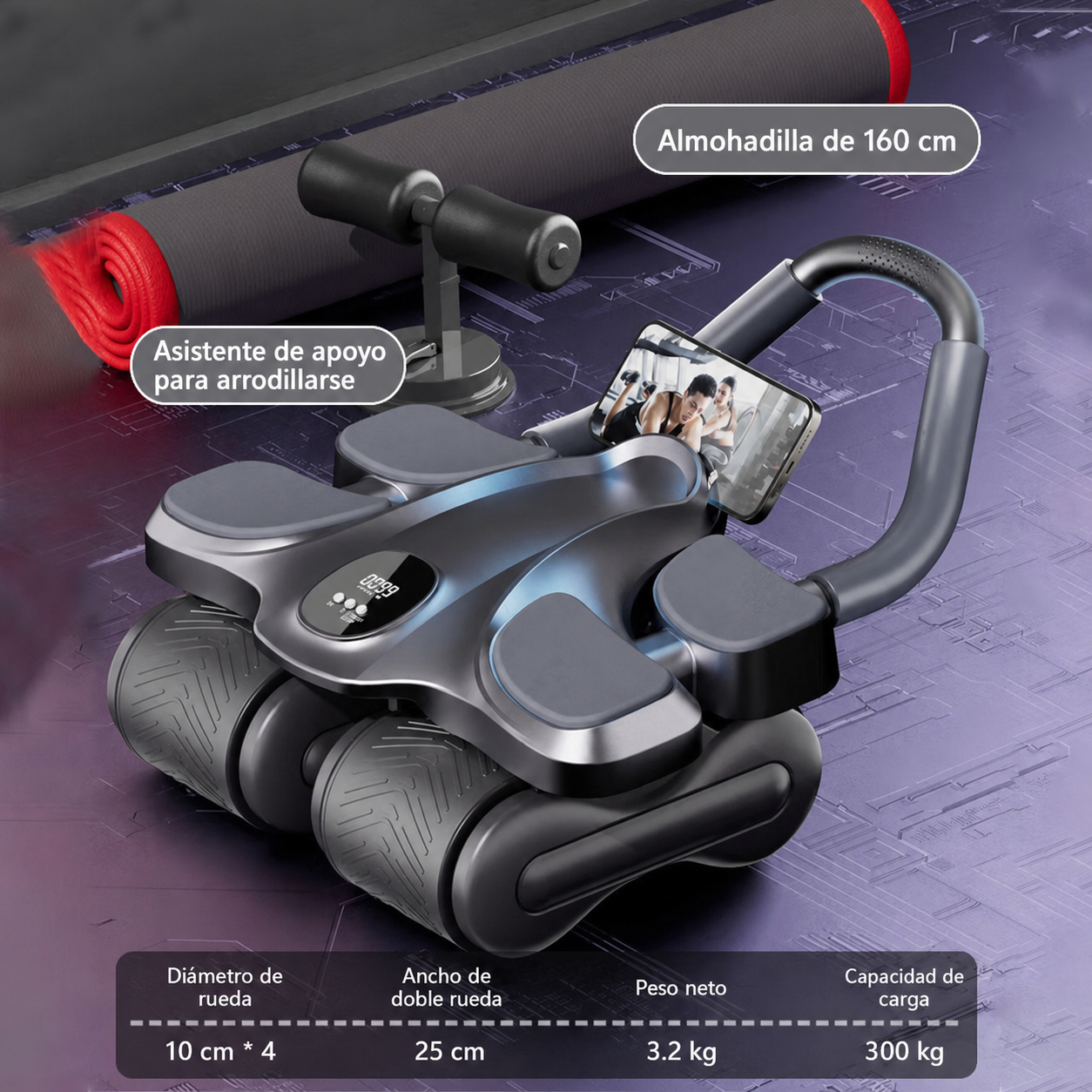 Rueda Abdominal de 4 Ruedas con Retorno Automático
