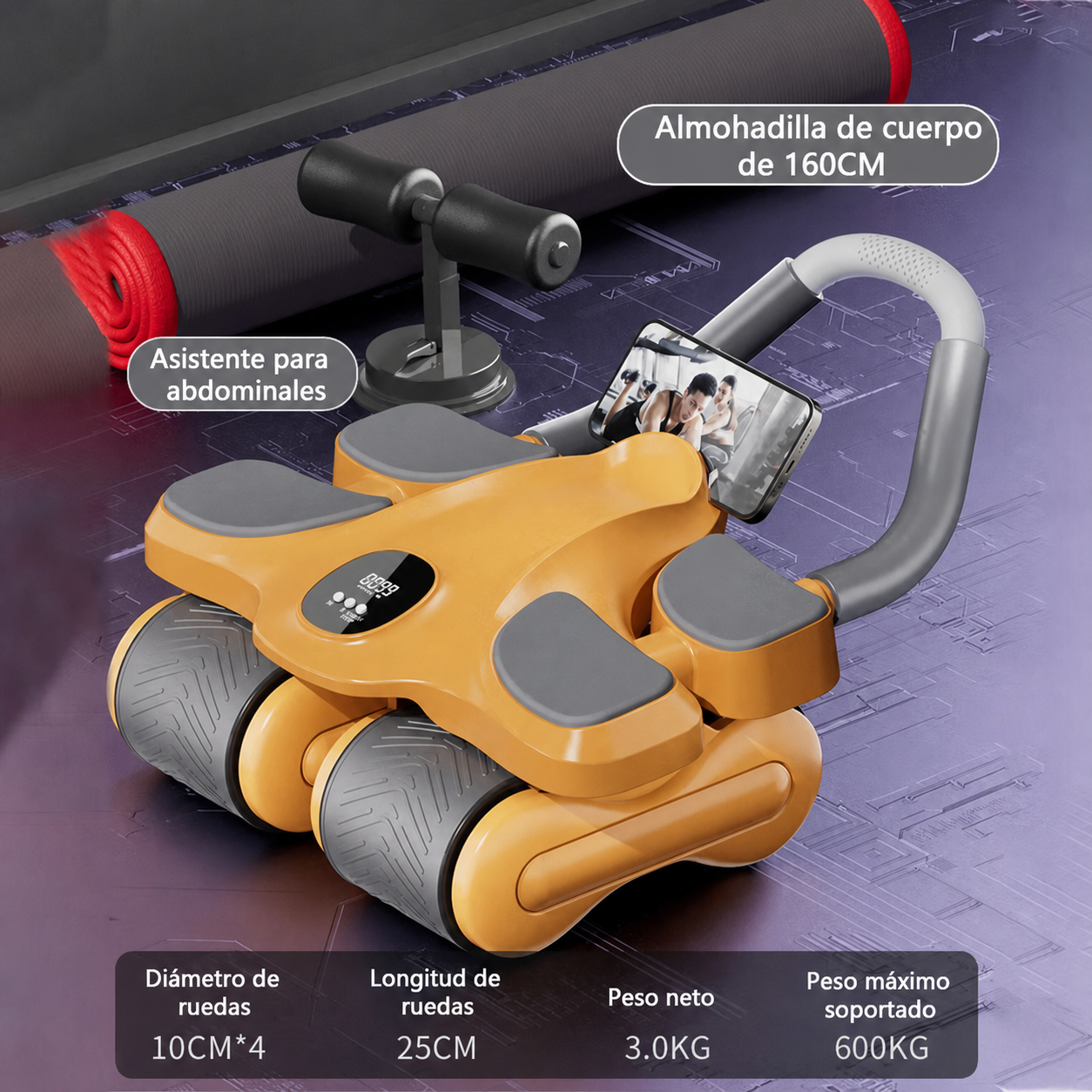 Rueda Abdominal de 4 Ruedas con Retorno Automático