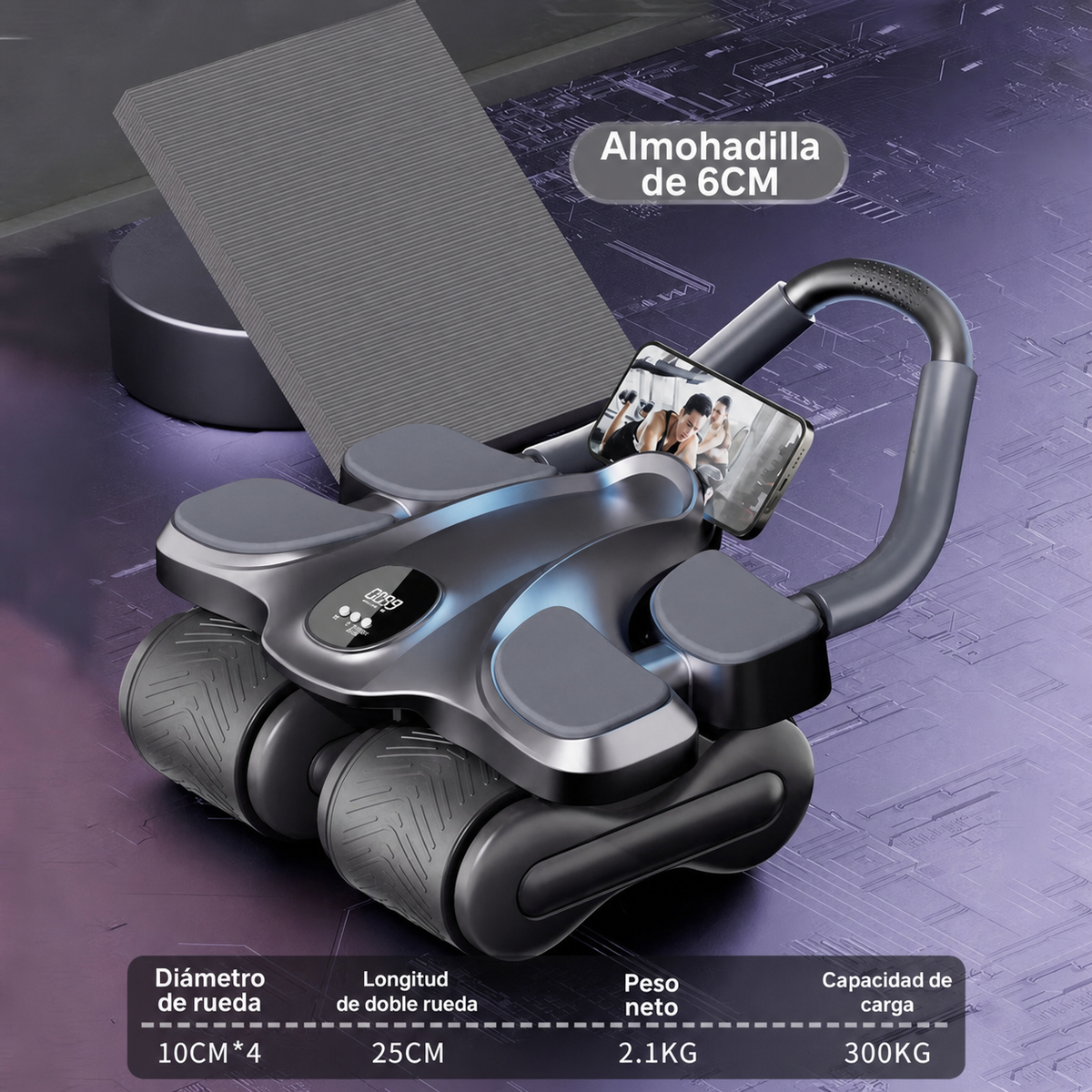 Rueda Abdominal de 4 Ruedas con Retorno Automático