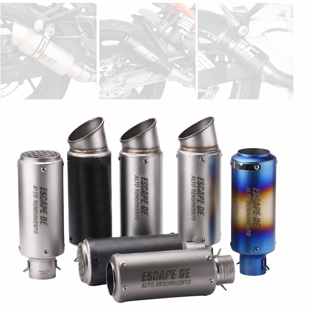 Escape deportivo universal para moto acero inoxidable - 1