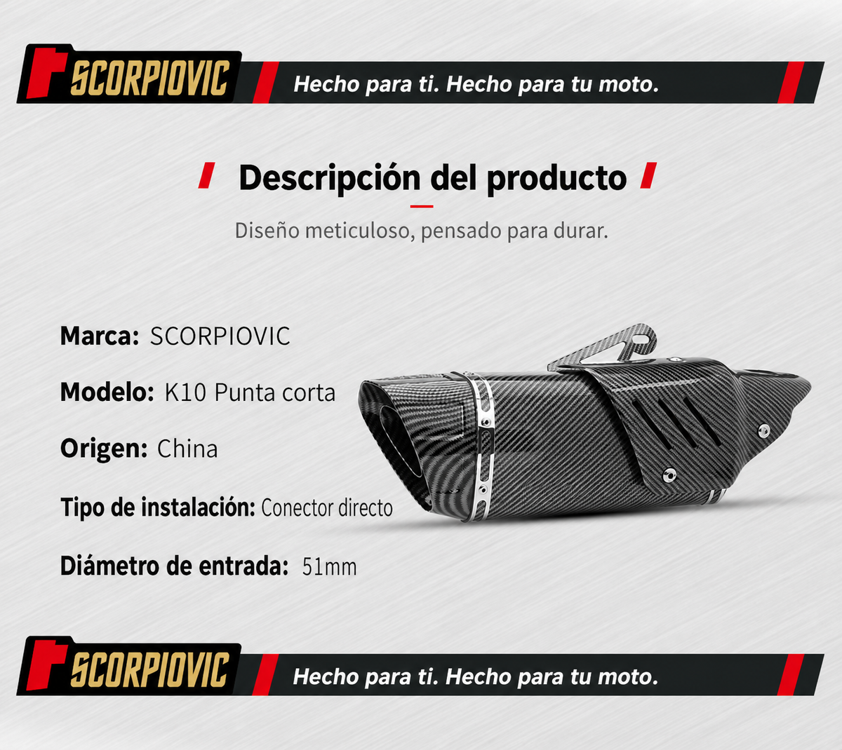 Escape Universal Moto Acero Inox Tapa Fibra de Carbono - 12