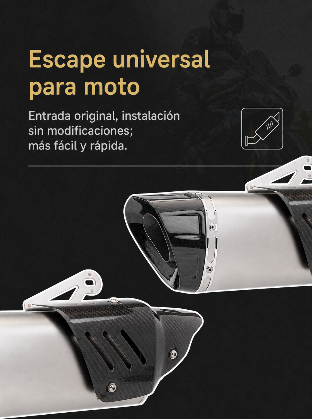Escape Universal Moto Acero Inox Tapa Fibra de Carbono - 14