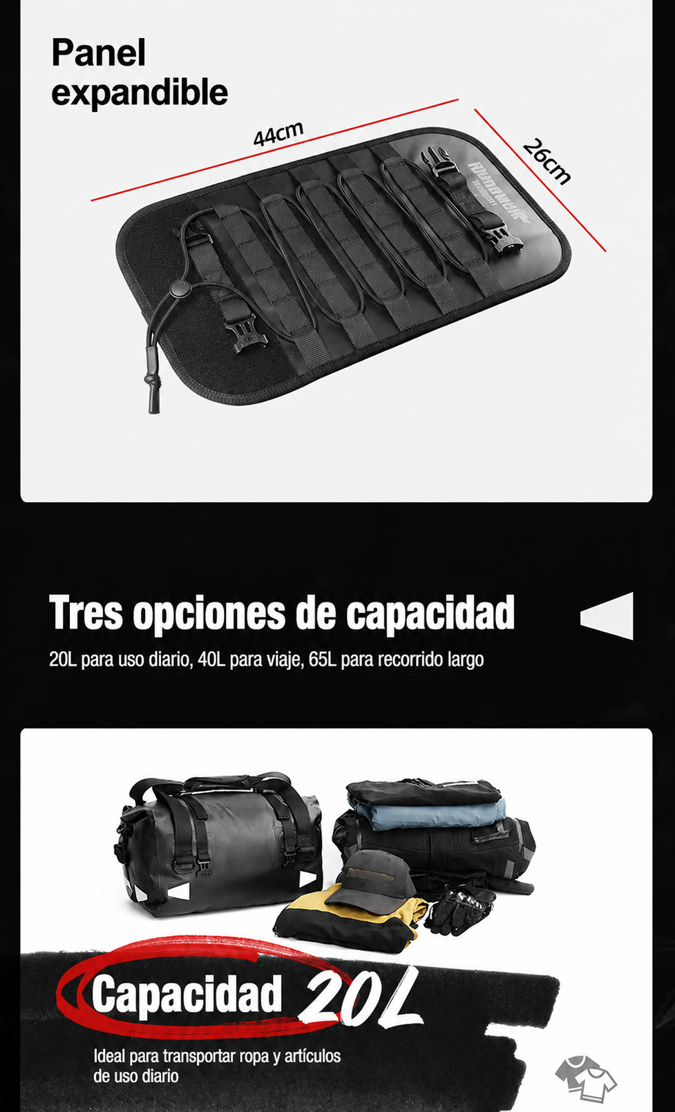 Bolsa Trasera Moto Rhinowalk 40L Impermeable - 22
