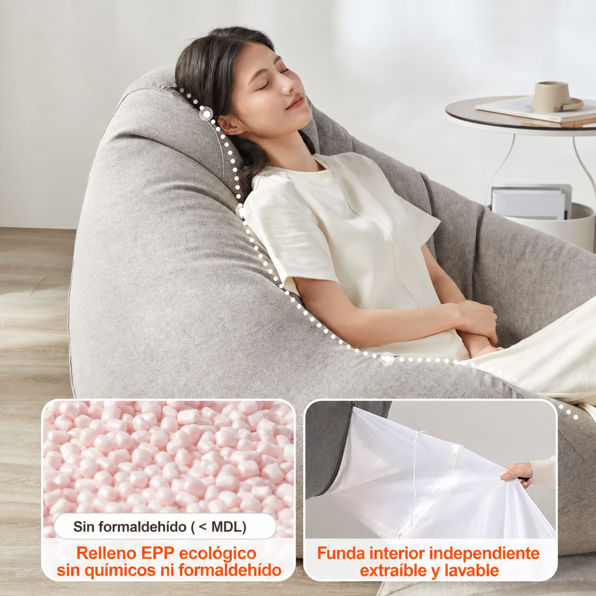 Puff Bean Bag LUCKYSAC individual reclinable con funda lavable - 1
