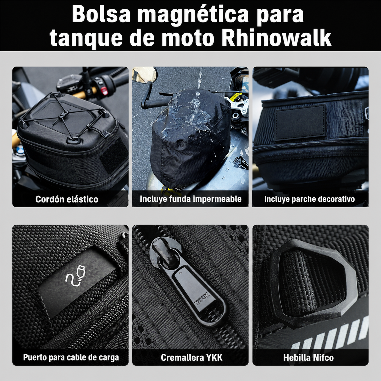 Bolsa magnética para tanque de moto Rhinowalk - 5