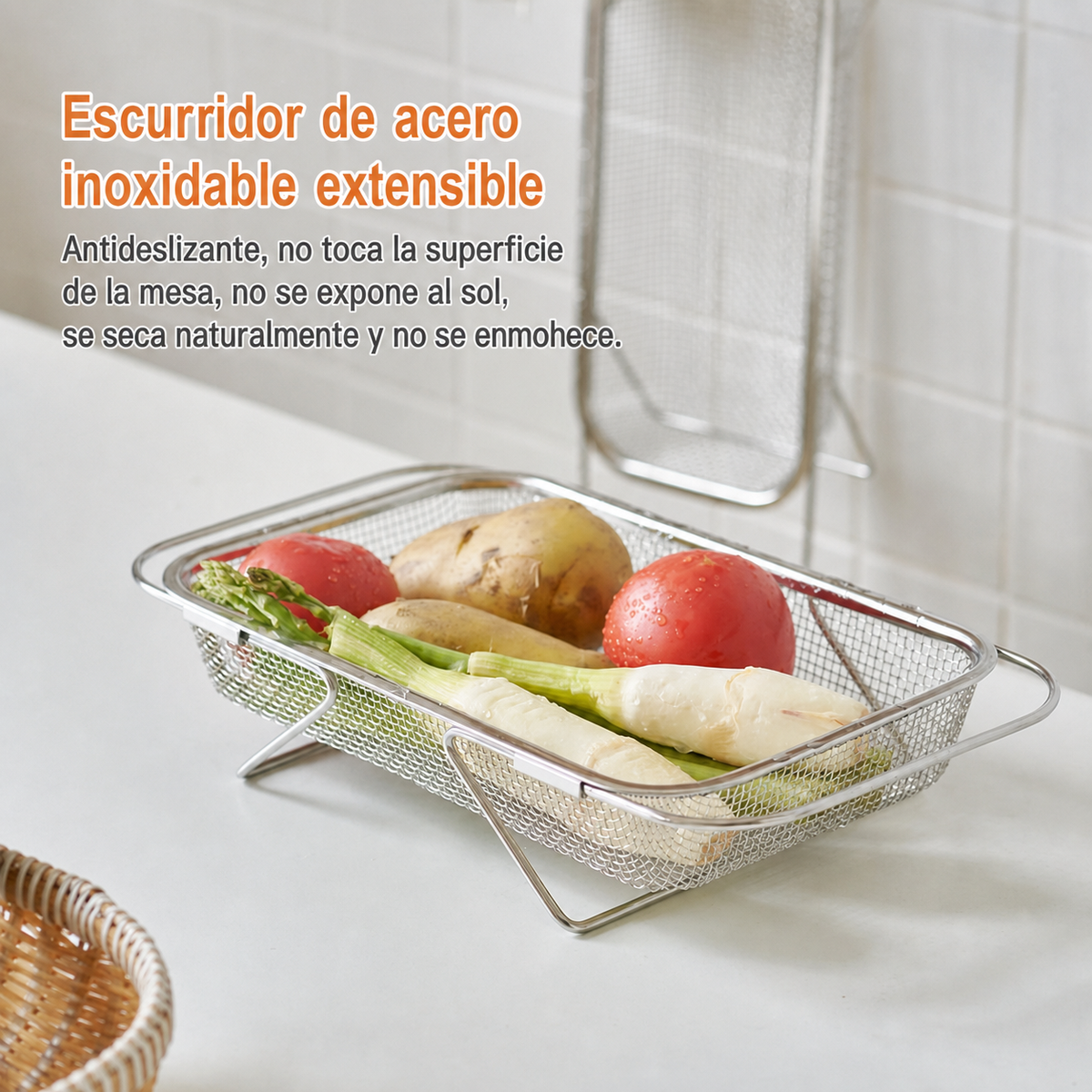 Escurridor de acero inoxidable extensible para cocina - 3