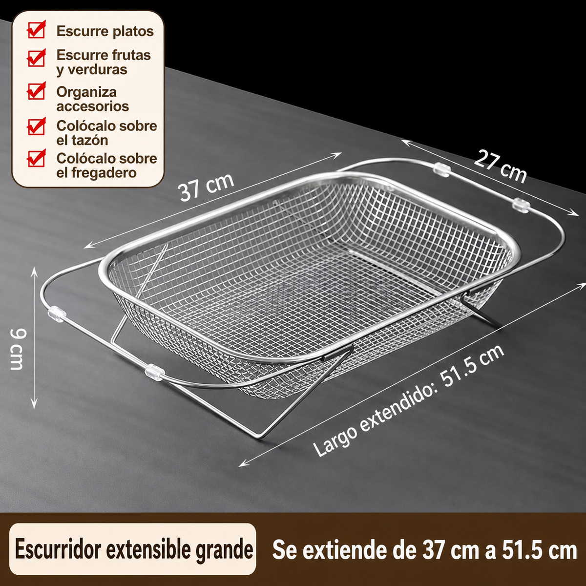 Escurridor de acero inoxidable extensible para cocina - 5