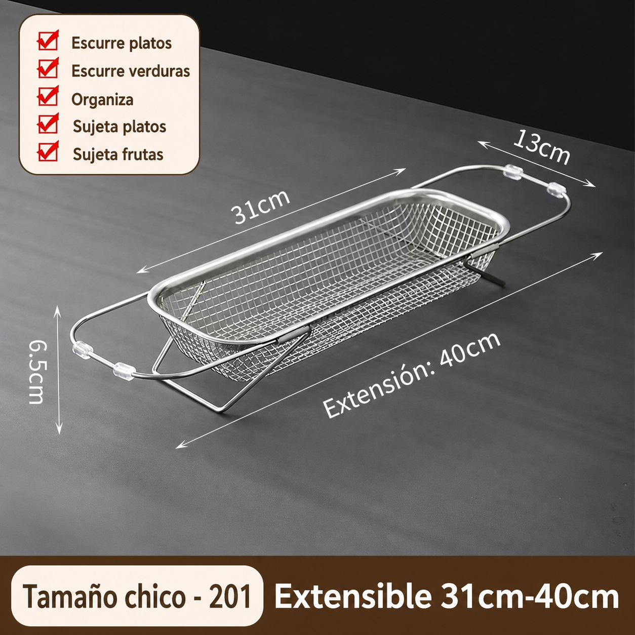 Escurridor de acero inoxidable extensible para cocina - 6