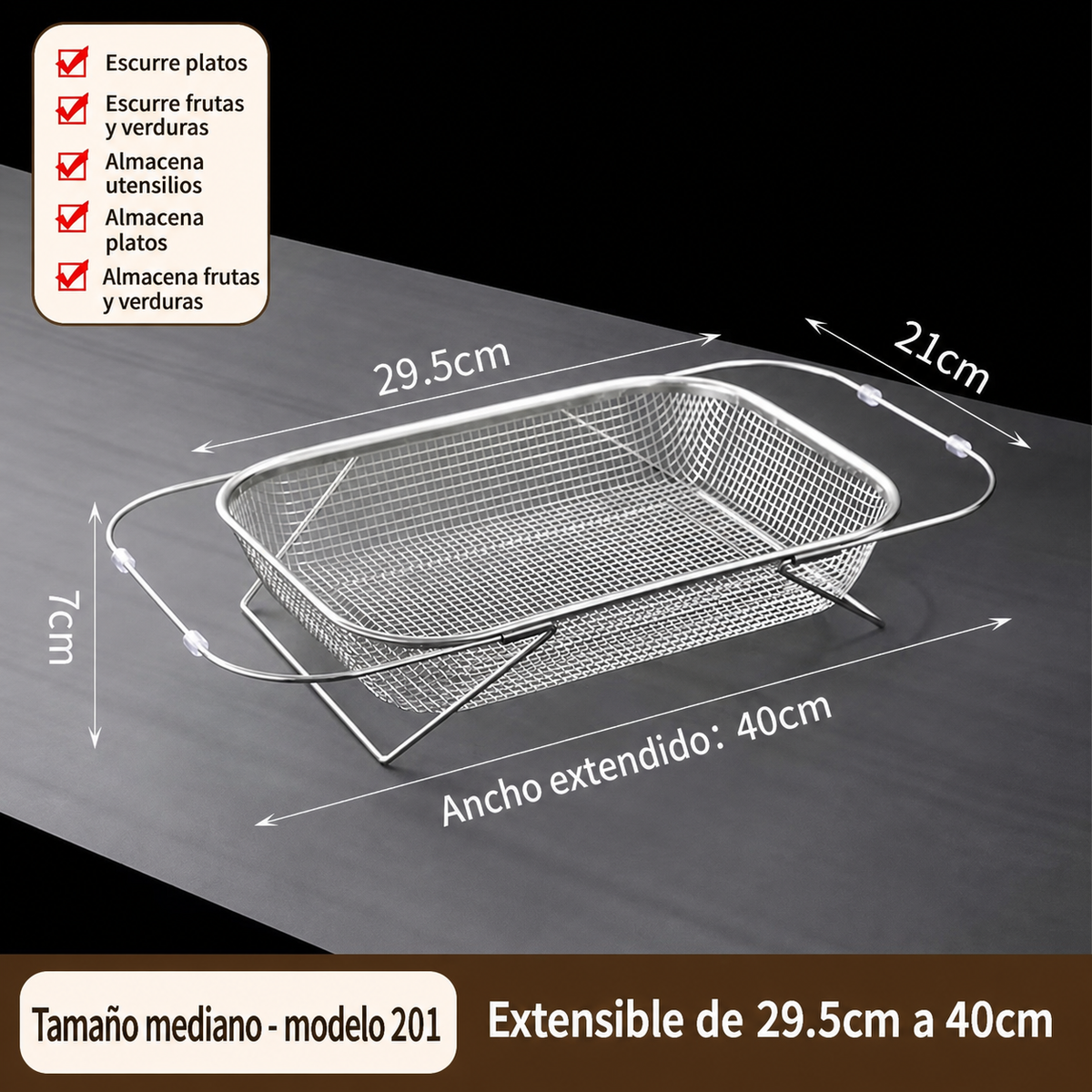 Escurridor de acero inoxidable extensible para cocina - 7
