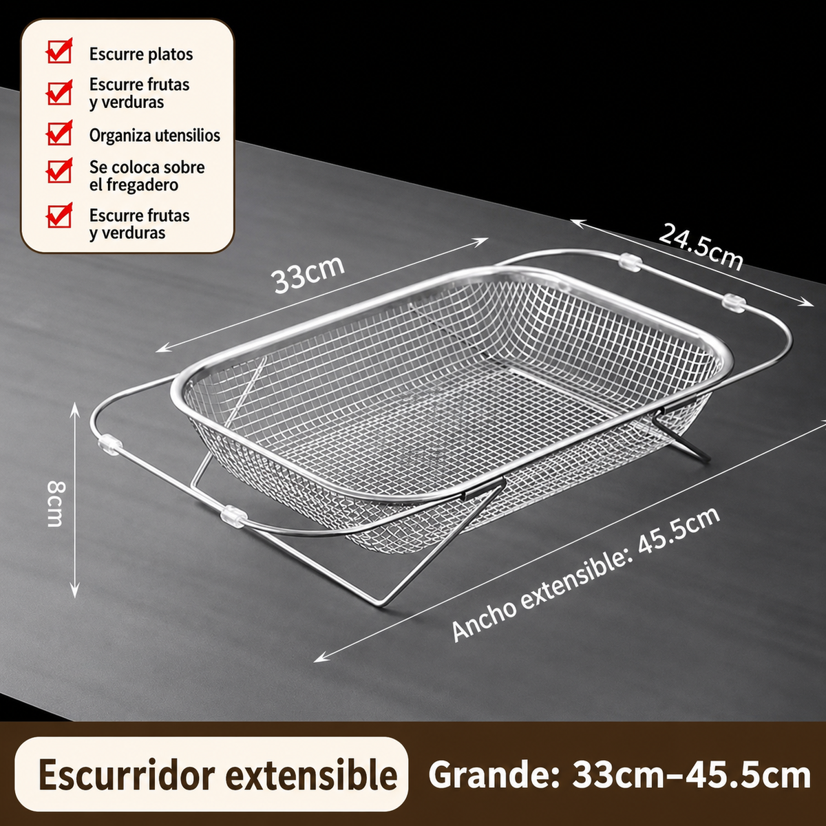 Escurridor de acero inoxidable extensible para cocina - 8