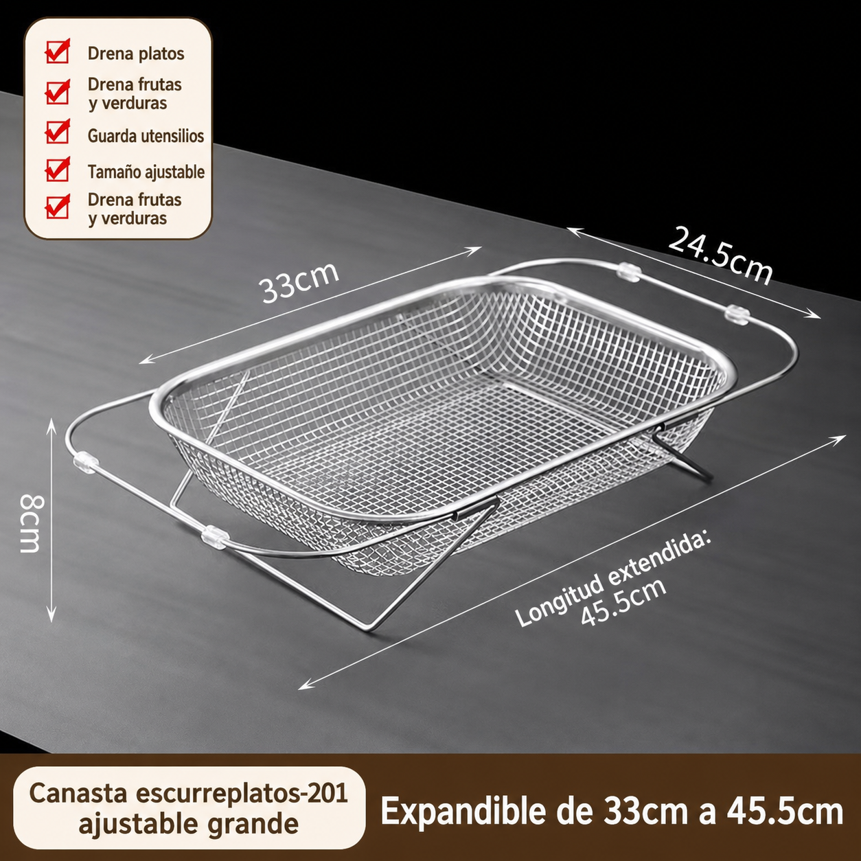 Escurridor de acero inoxidable extensible para cocina