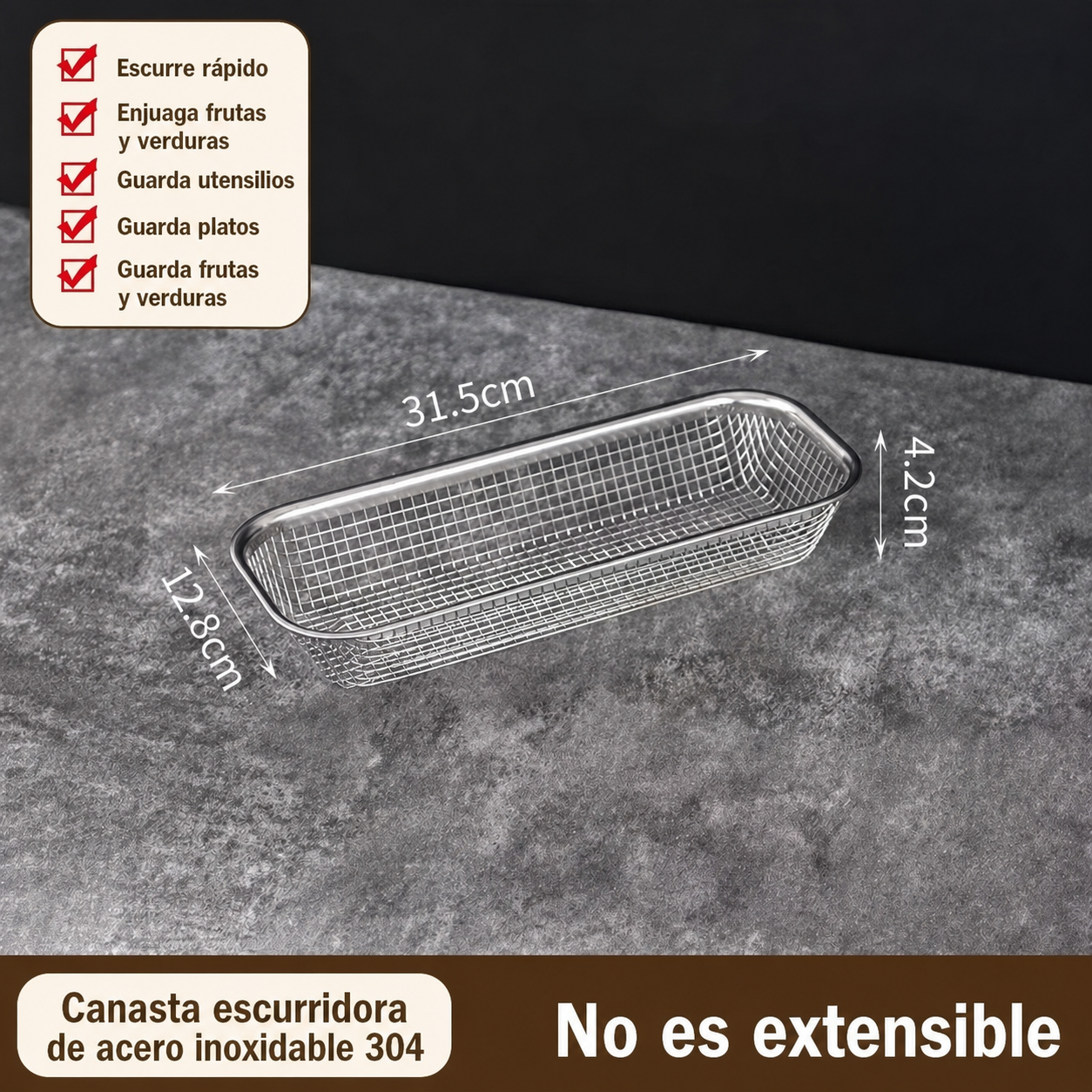 Escurridor de acero inoxidable extensible para cocina
