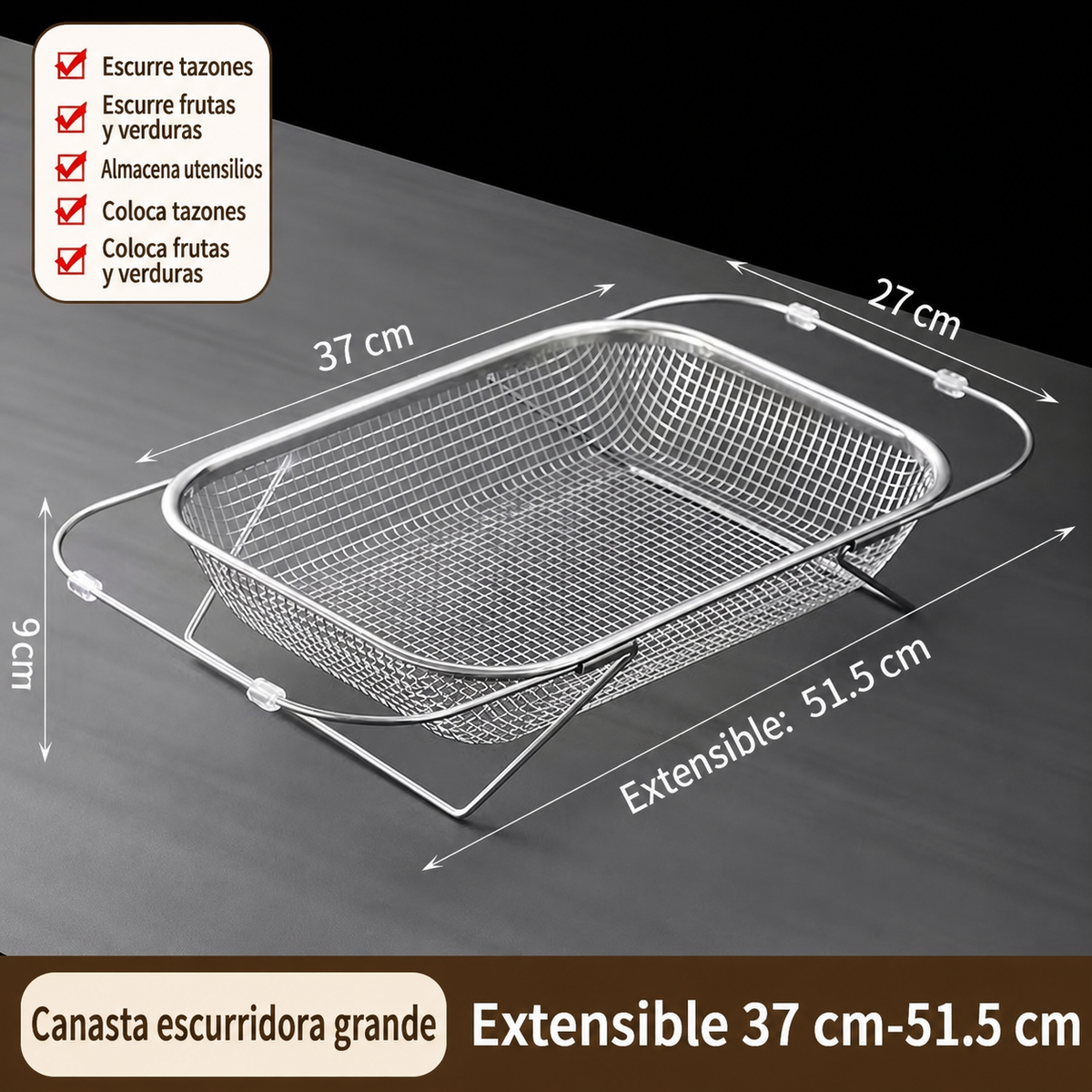 Escurridor de acero inoxidable extensible para cocina