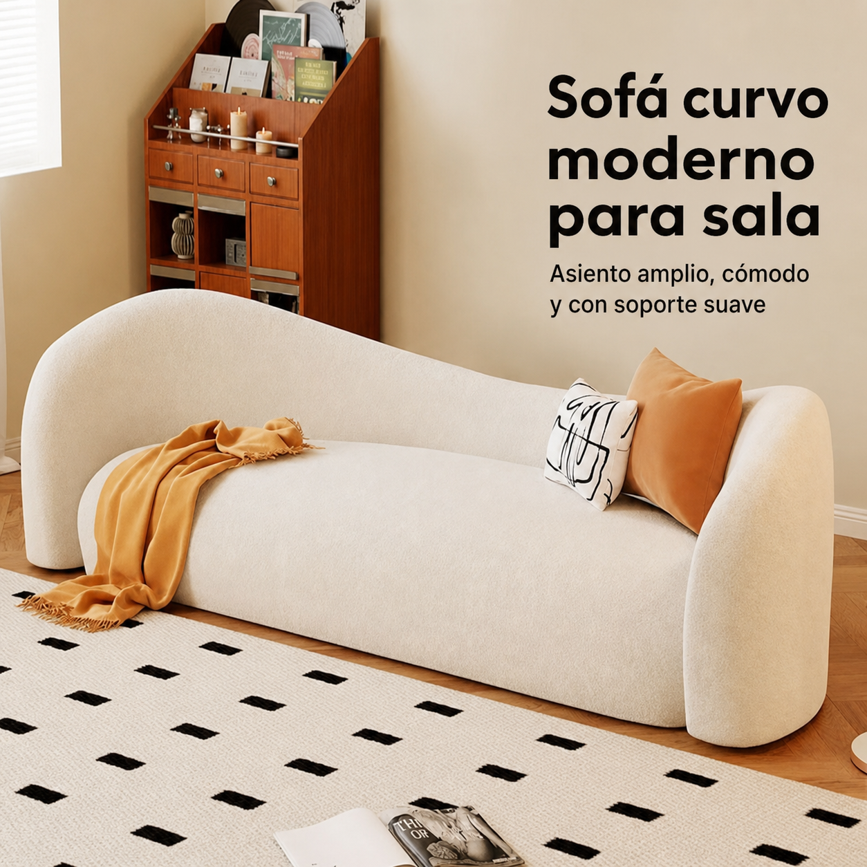 Sofá Curvo Moderno Sala Piel Sintética o Terciopelo - 1