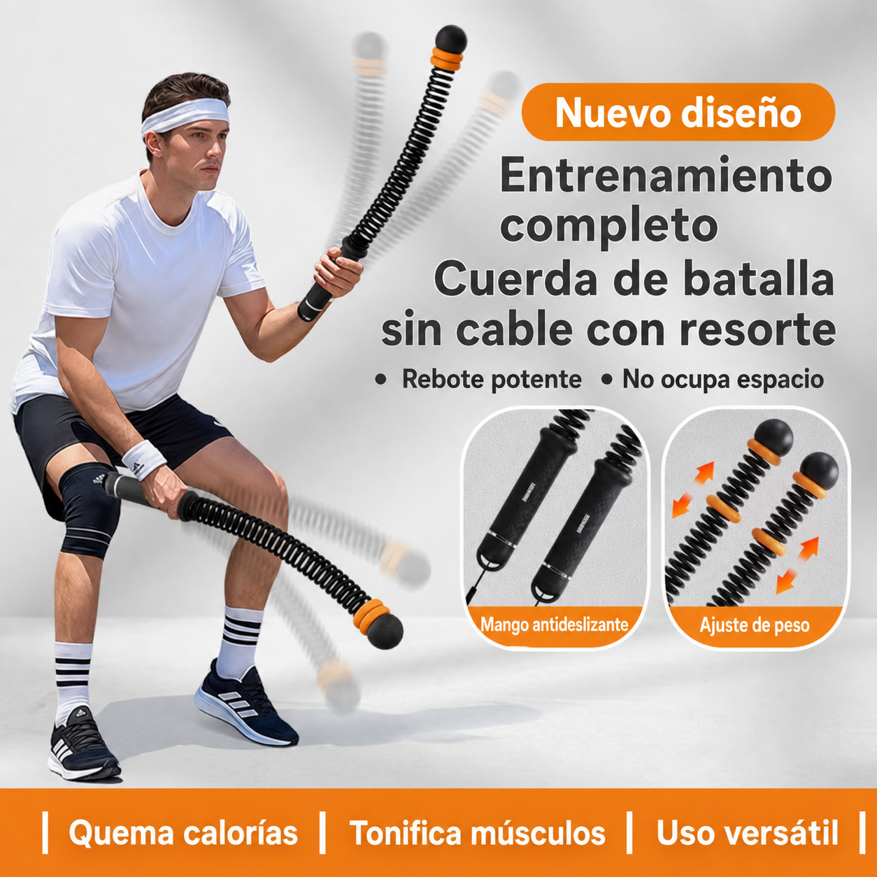 Cuerda de Batalla Sin Cable con Resorte para Gym en Casa - 1