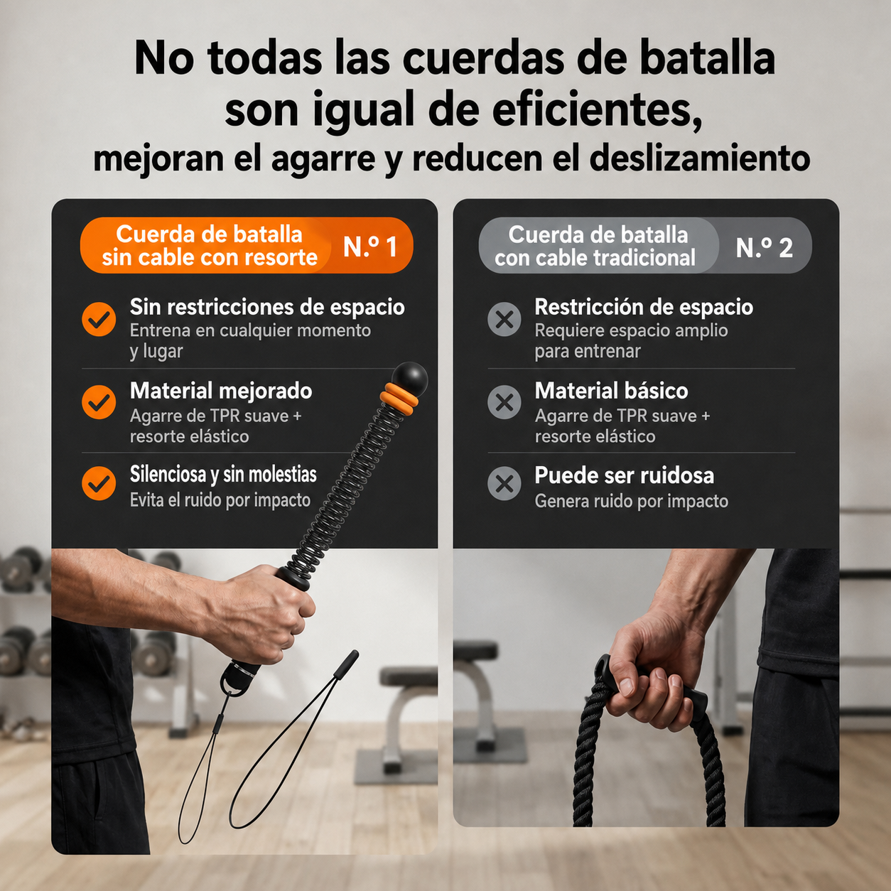 Cuerda de Batalla Sin Cable con Resorte para Gym en Casa - 4