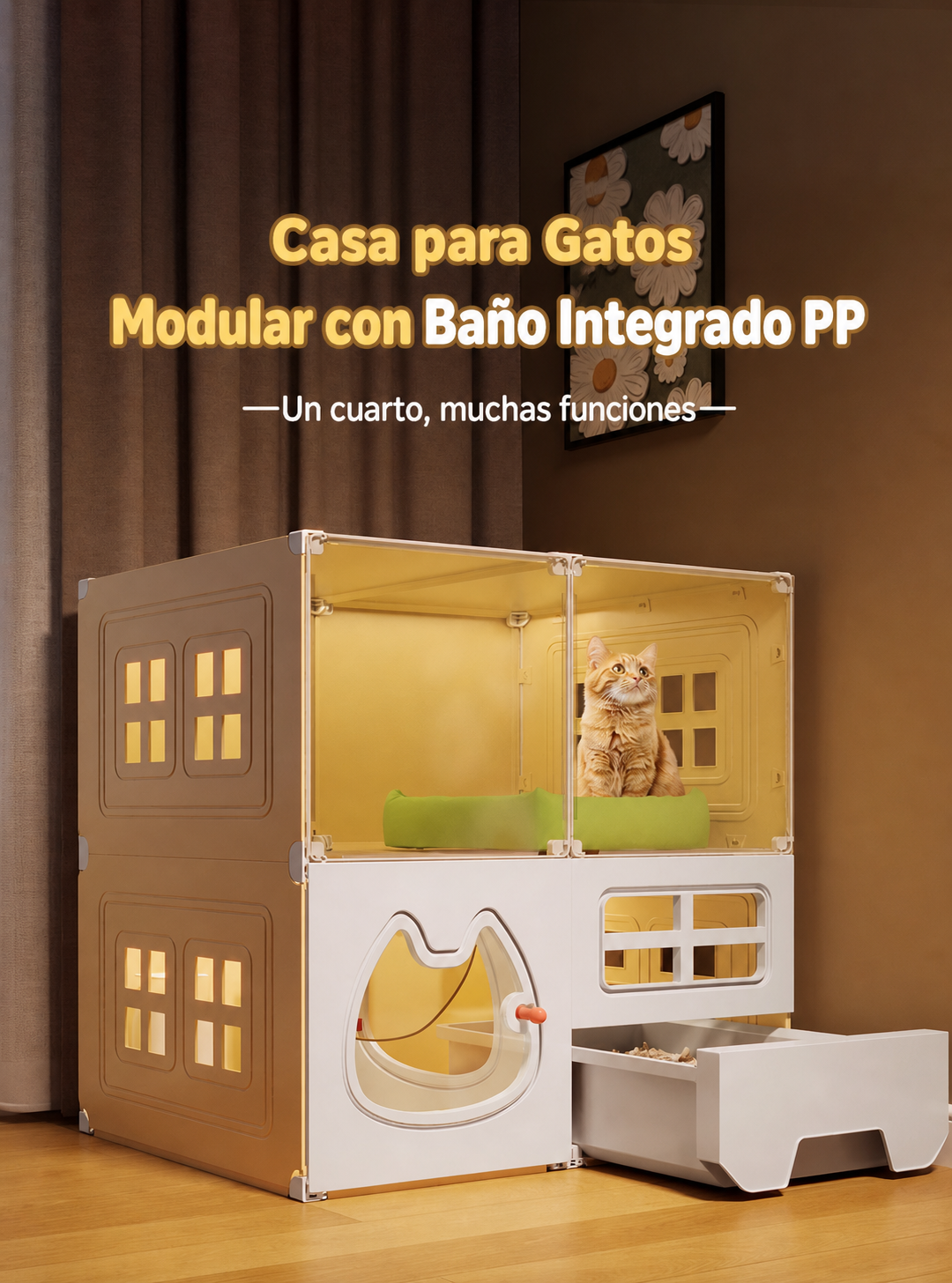 Casa para Gatos Modular con Baño Integrado PP - 12