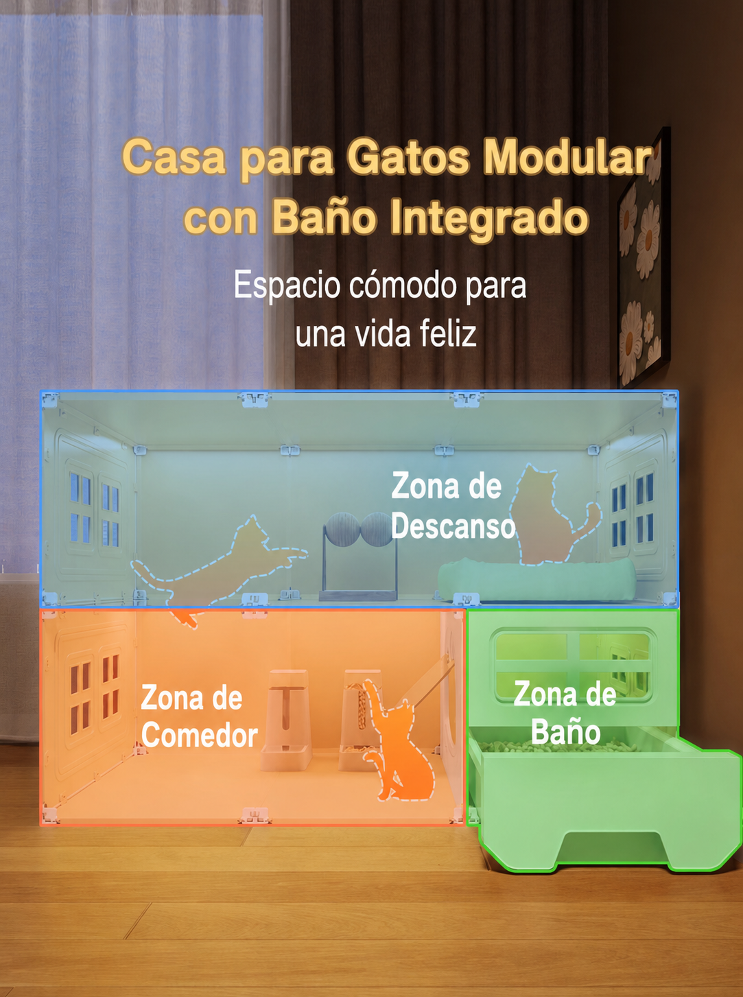 Casa para Gatos Modular con Baño Integrado PP - 15