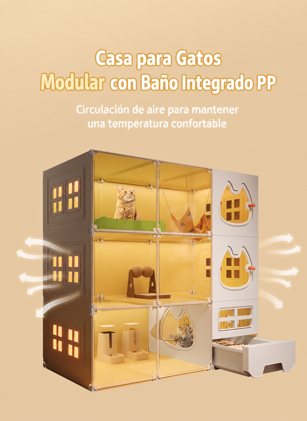 Casa para Gatos Modular con Baño Integrado PP - 16