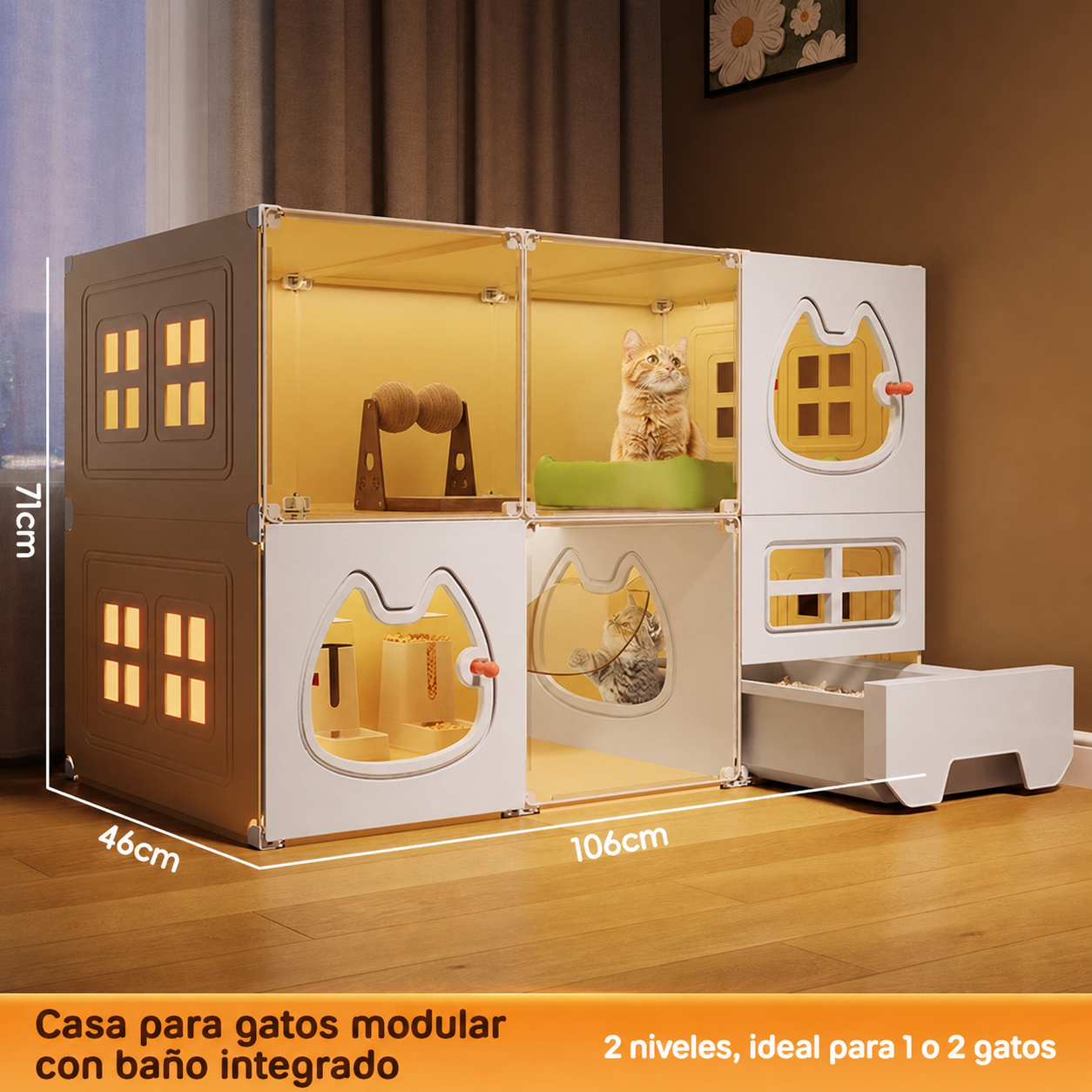 Casa para Gatos Modular con Baño Integrado PP