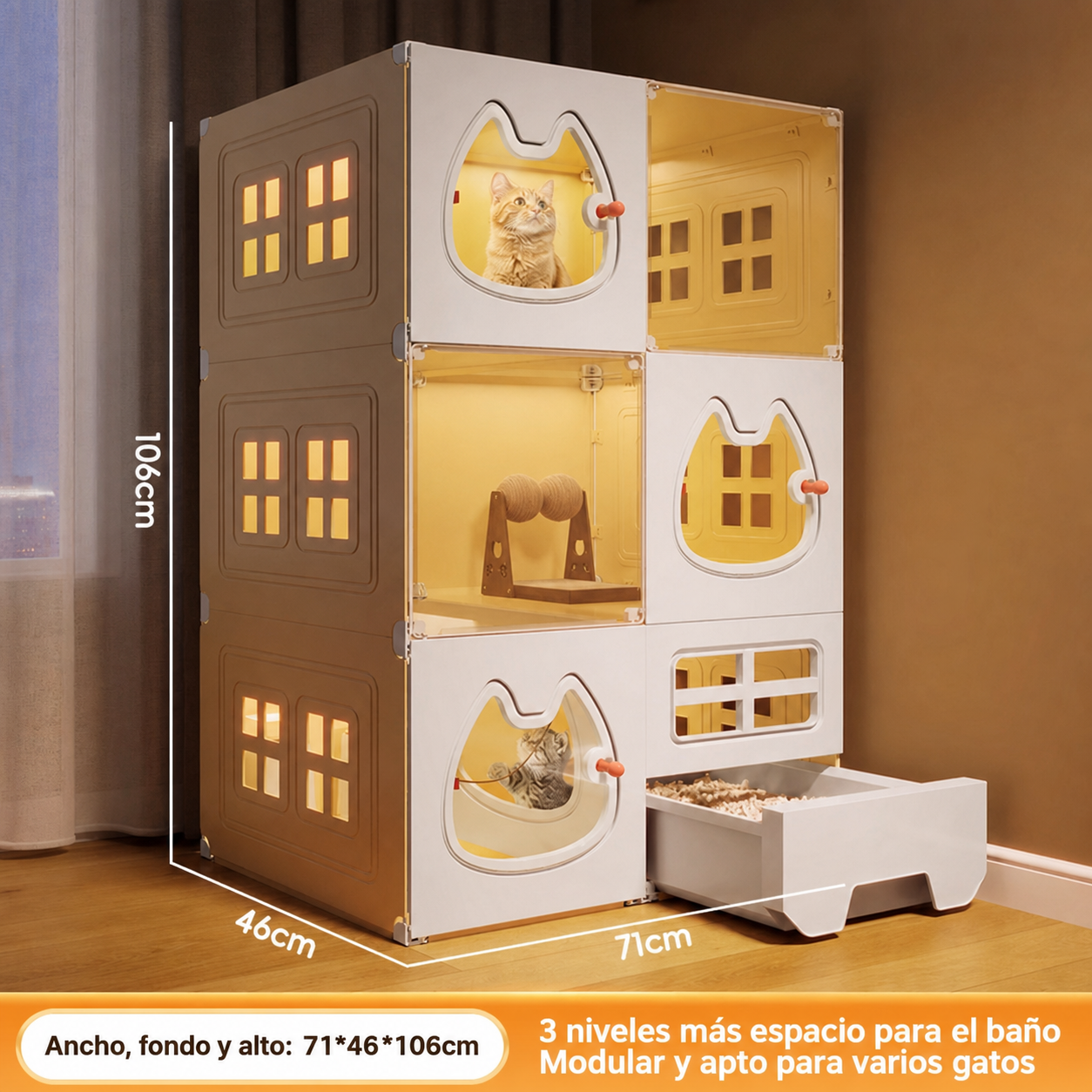 Casa para Gatos Modular con Baño Integrado PP