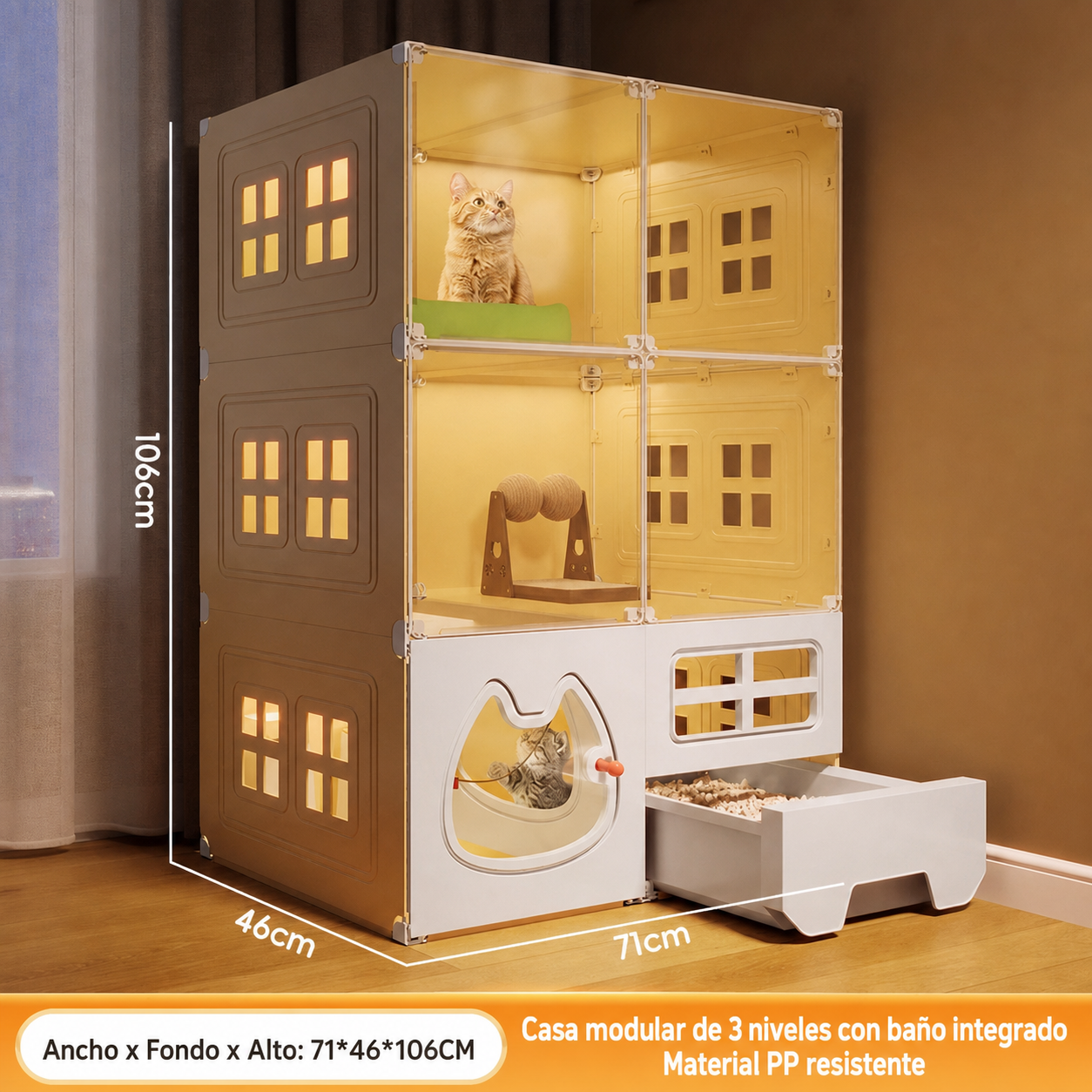Casa para Gatos Modular con Baño Integrado PP