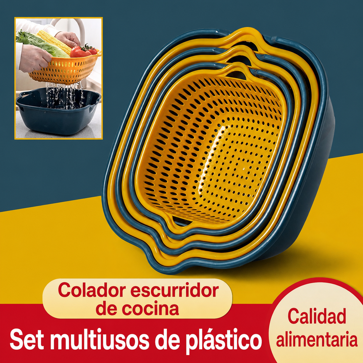 Colador Escurridor de Cocina Set Multiusos Plástico - 2