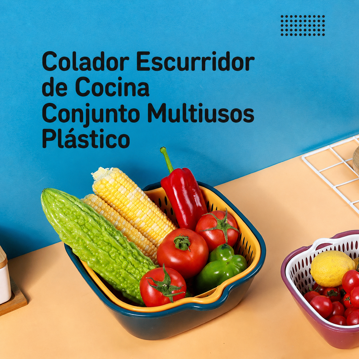 Colador Escurridor de Cocina Set Multiusos Plástico - 4