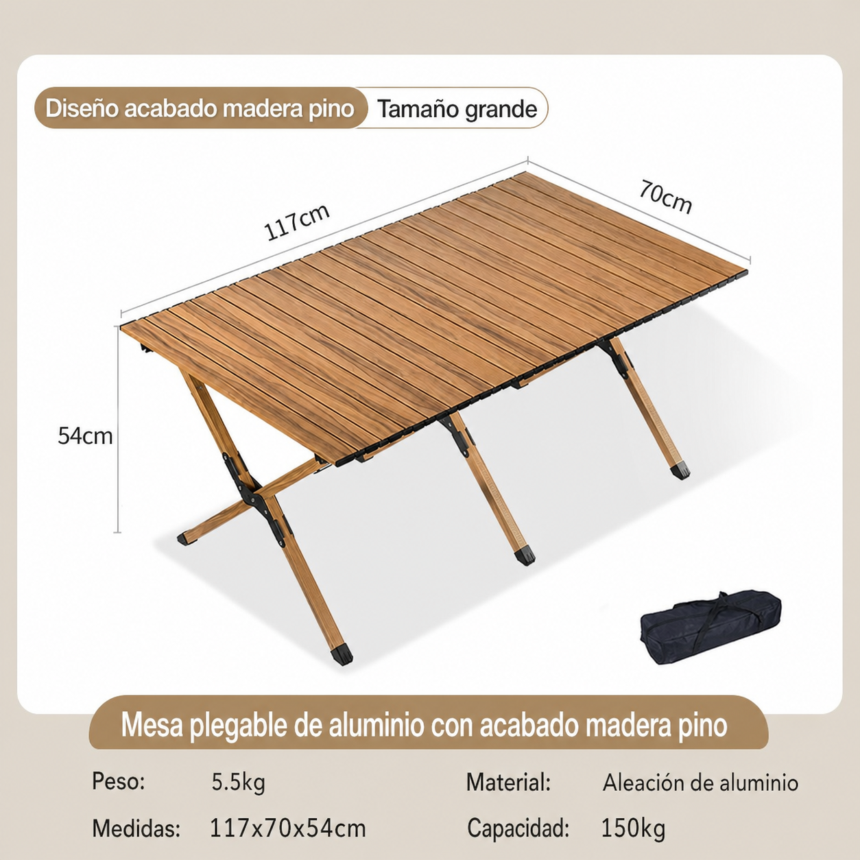 Mesa y Silla Plegable para Camping y Picnic al Aire Libre
