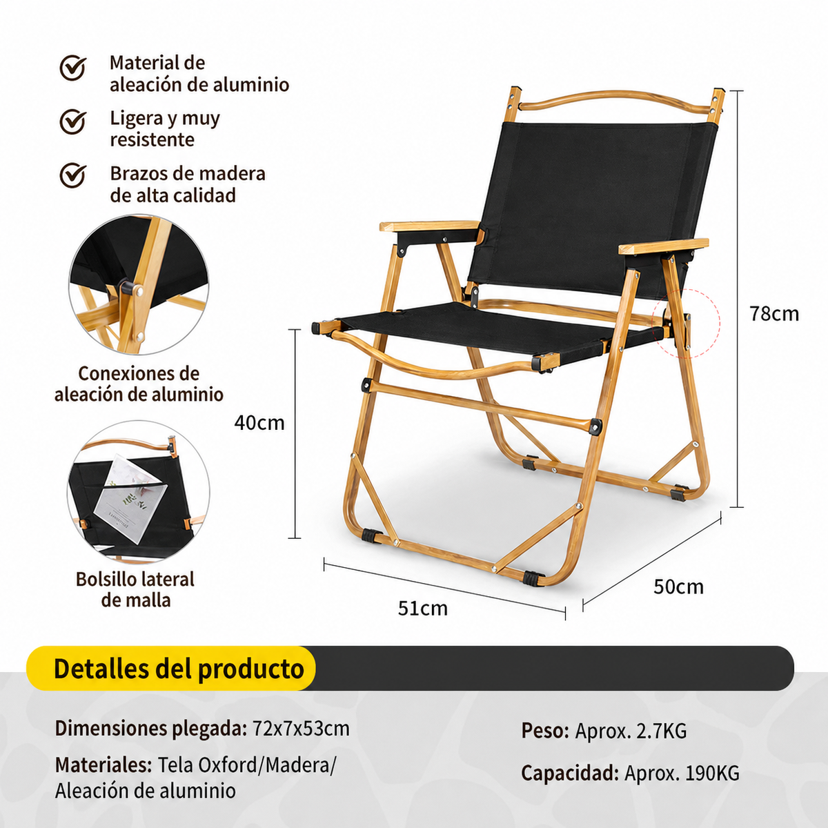 Mesa y Silla Plegable para Camping y Picnic al Aire Libre
