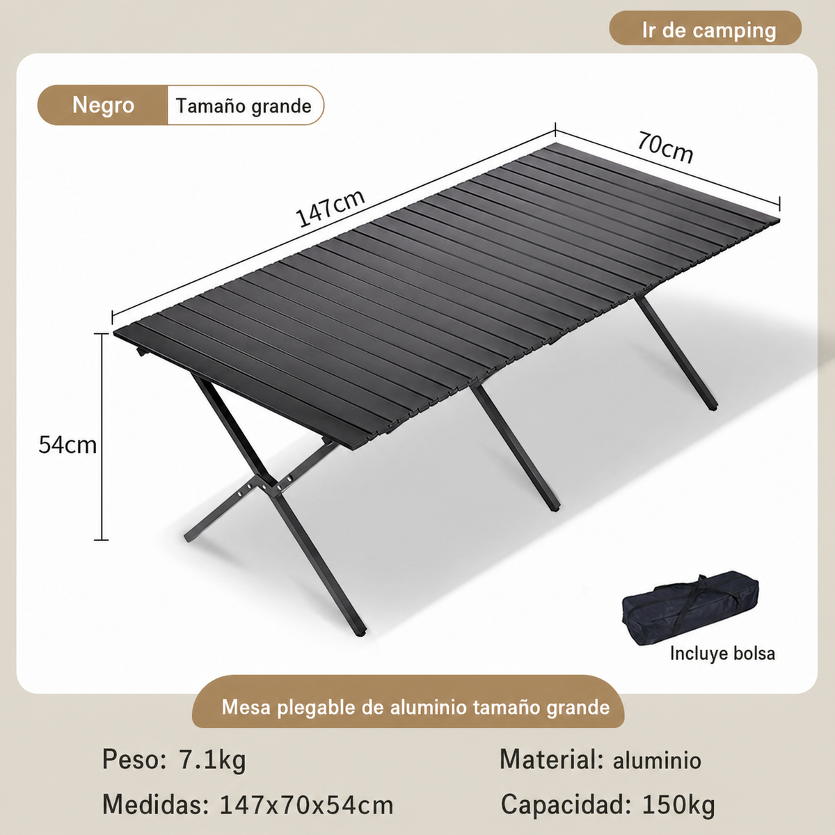 Mesa y Silla Plegable para Camping y Picnic al Aire Libre